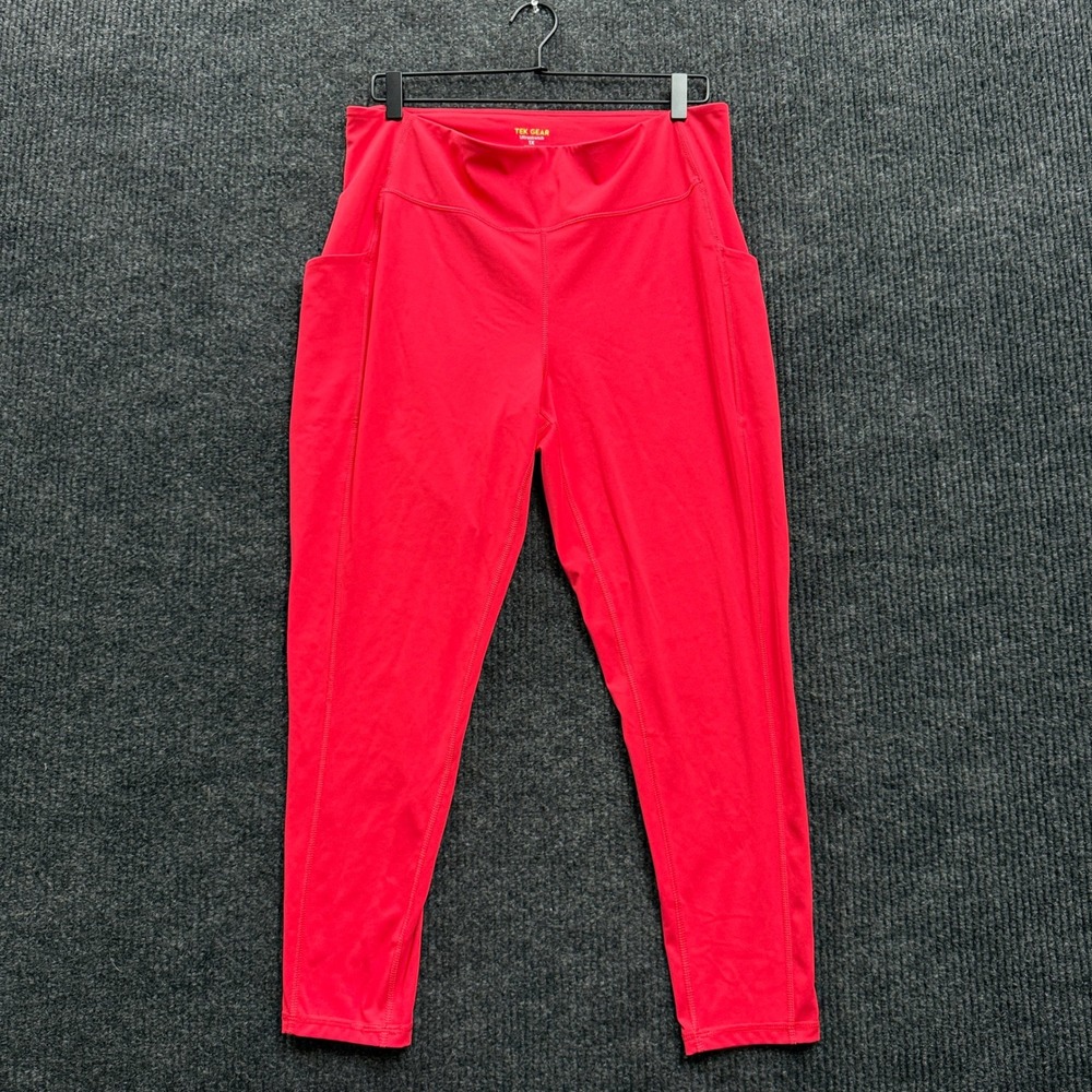 Tek Gear Ultrastretch Leggings Womens 1X Red High Rise Side Pockets Workout